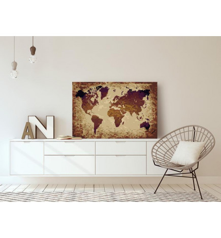 Cuadro para colorear - Mapa del mundo (tonos marrones)