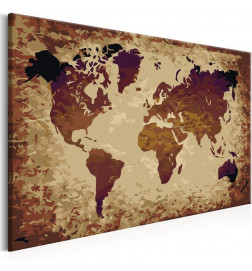 Tableau à peindre par soi-même - Carte du monde (nuances de brun)