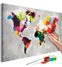 Tableau à peindre par soi-même - Carte du monde (couleurs criardes)