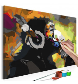 Tableau à peindre par soi-même - Singe coloré avec écouteurs