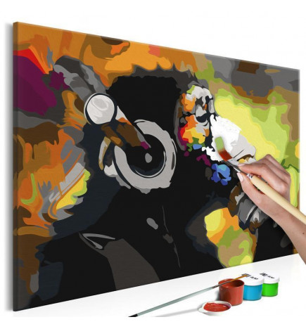 Quadro pintado por você - Monkey In Headphones (Multi Colour)