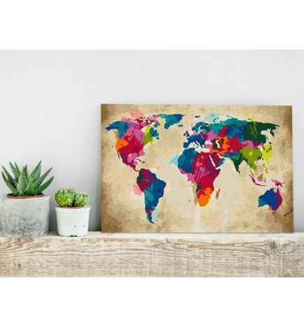 DIY canvas painting - World Map (Colourful)