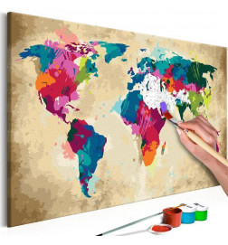 Tableau à peindre par soi-même - Carte du monde multicouleur