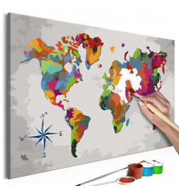 DIY canvas painting - World Map (Compass Rose)