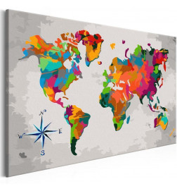 Tableau à peindre par soi-même - Carte du monde (avec rose des vents)