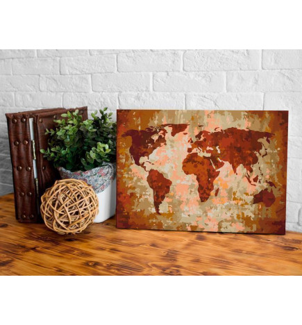 Tableau à peindre par soi-même - Carte du monde (couleurs de la terre)