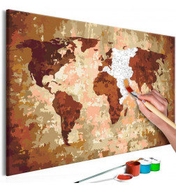 Tableau à peindre par soi-même - Carte du monde (couleurs de la terre)