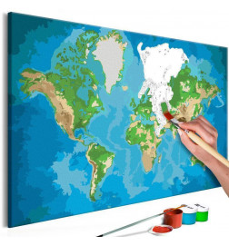 Quadro pintado por você - World Map (Blue & Green)