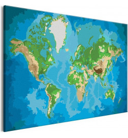 Quadro pintado por você - World Map (Blue & Green)