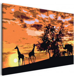 Tableau à peindre par soi-même - Savanne (girafes et éléphantes)