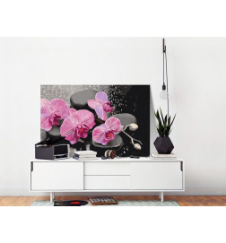 DIY canvas painting - Orchid With Zen Stones (Black Background)