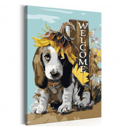 DIY canvas painting - Dog and Sunflowers
