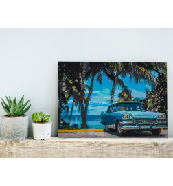 DIY canvas painting - Car under Palm Trees