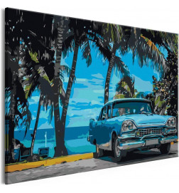 DIY canvas painting - Car under Palm Trees