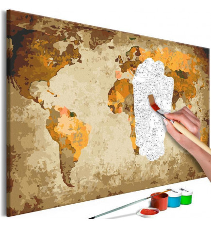 DIY canvas painting - Brown World Map