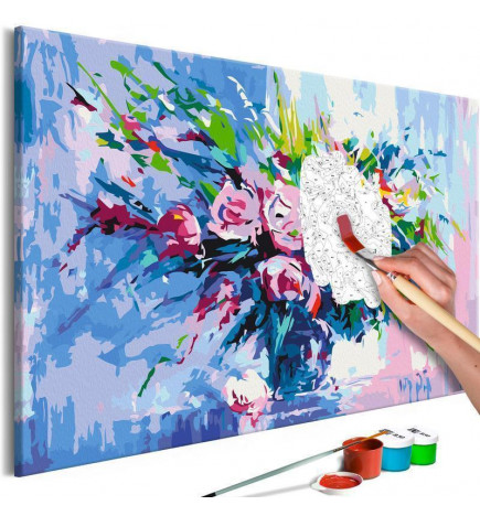 „Pasidaryk pats“ tapyba su gėlėmis mėlyname fone cm. 60x40