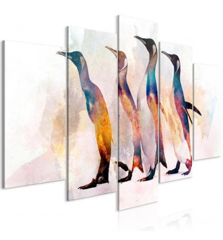 Schilderij - Penguin Wandering (5 Parts) Wide