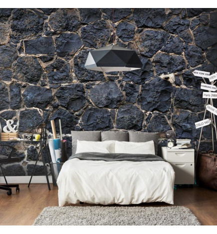 Foto tapete - Dark charm - textured composition of black stones with light grout