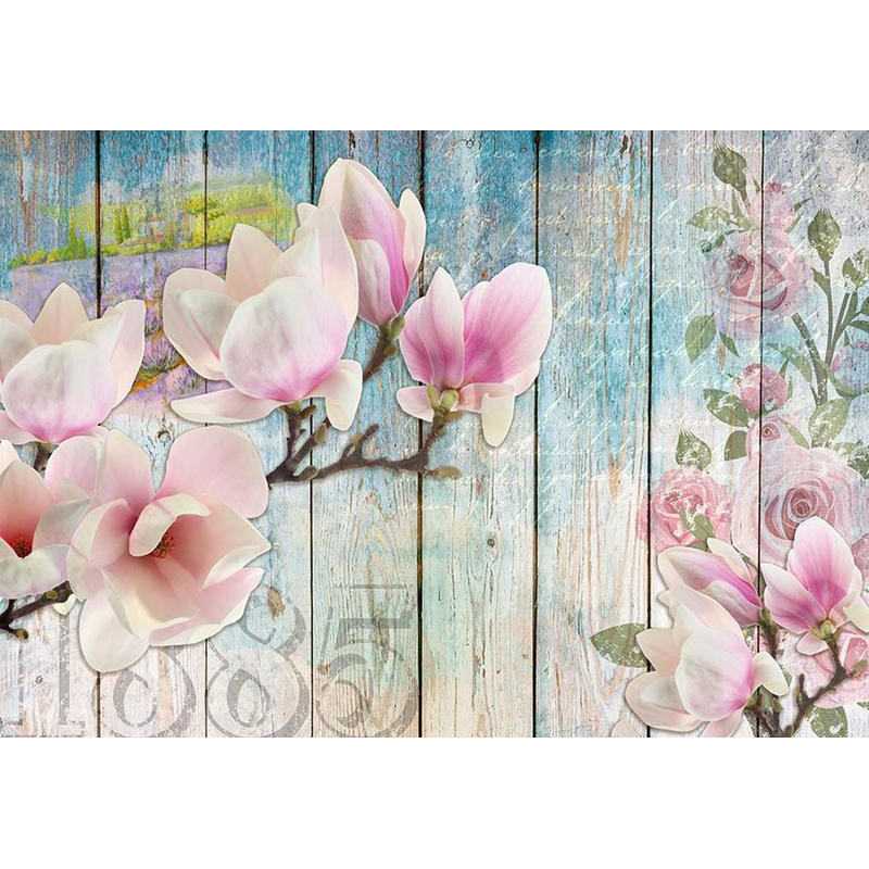 34,00 € Fotobehang - Pink Flowers on Wood