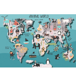 Foto tapete - Geography lesson for children - colourful world map with animals