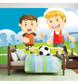 Carta da parati - Football Players - Boys playing soccer on a green field for children
