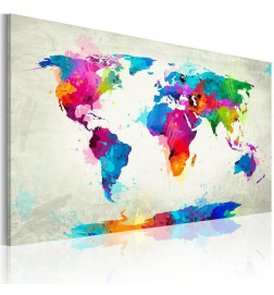 Schilderij - Map of the world - an explosion of colors