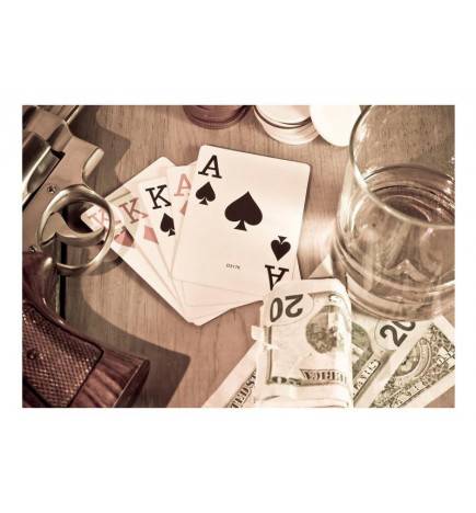 Fotomurale con un bicchiere di whisky e le carte da gioco