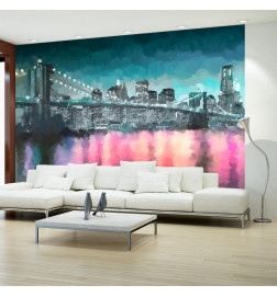 34,00 € Foto tapete - Painted New York - Nighttime Architecture against the Background of the Brooklyn Bridge