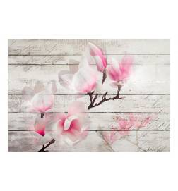 Fotomurale con le magnolie rosa sul legno - Arredalacasa
