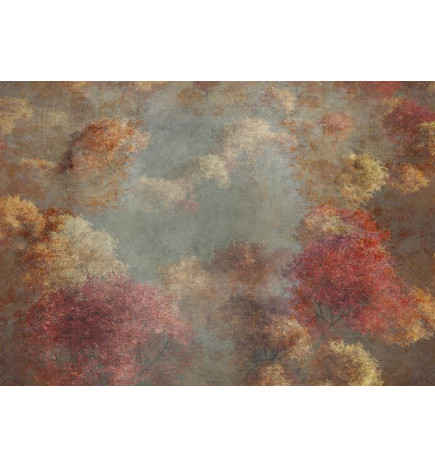 Fototapeta - Nature in autumn - landscape of autumn trees in painted retro style