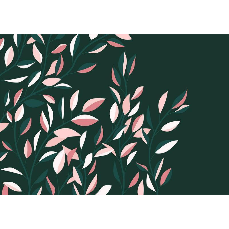 34,00 € Fototapete - Flowering vine - minimalist climbing leaves on a green background