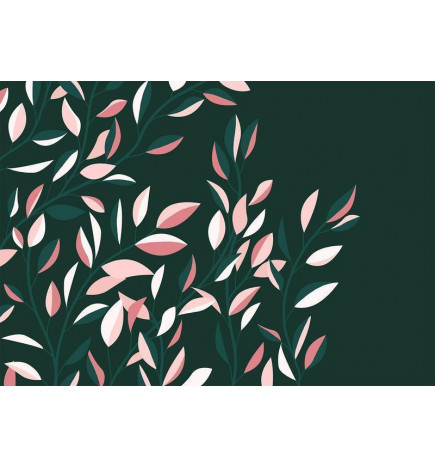 Fotobehang - Flowering vine - minimalist climbing leaves on a green background