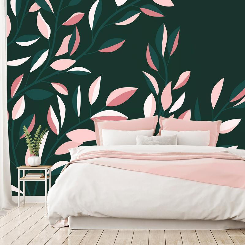34,00 € Wall Mural - Flowering vine - minimalist climbing leaves on a green background