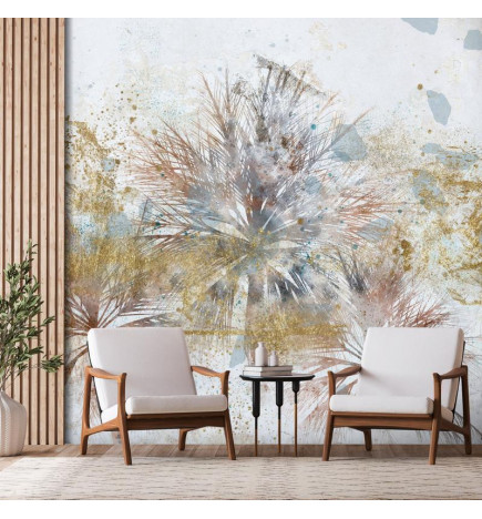 Mural de parede - Grey palms - plant motif in an abstract composition with patterns
