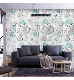 Fotobehang - Autumn souvenirs - floral pattern with turquoise leaves