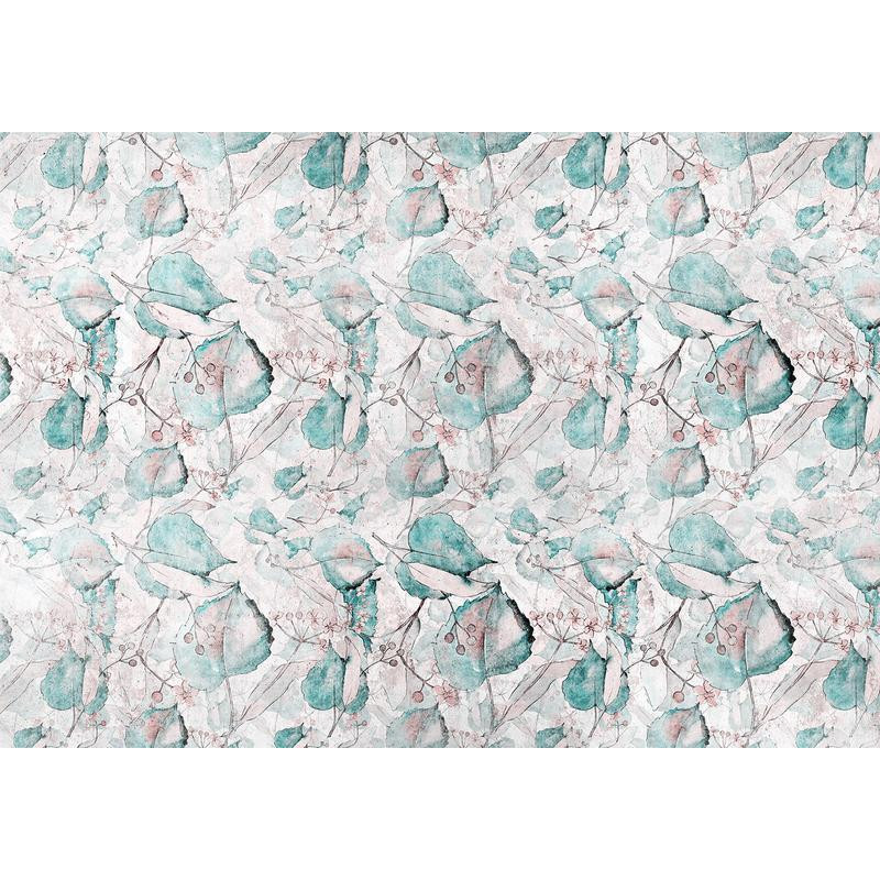 34,00 € Fotomural - Autumn souvenirs - floral pattern with turquoise leaves