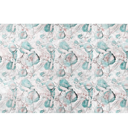 Foto tapete - Autumn souvenirs - floral pattern with turquoise leaves