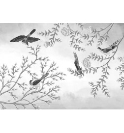 Fotomurale in bianco e nero con gli uccelli