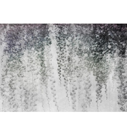 Papier peint - Peaceful oasis - landscape of hanging black leaf vines on a grey background