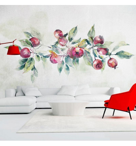 Mural de parede - Apple branch - landscape with a plant and red apples on a white background