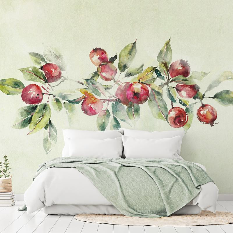 34,00 € Foto tapete - Apple branch - delicate landscape with a plant and apples on a white background