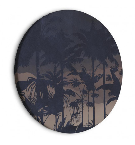 Cuadro redondo - Evening in an exotic forest - Tropical greenery under the cover of night against the backdrop of mounta