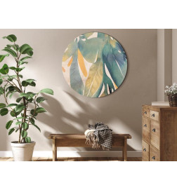 Quadro redondo - Watercolor exotics - Hanging delicate tropical plants in colors of green and yellow on a beige backgrou