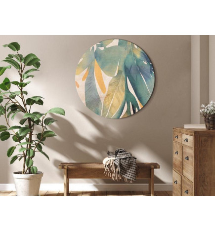 Apaļa glezna - Watercolor exotics - Hanging delicate tropical plants in colors of green and yellow on a beige background