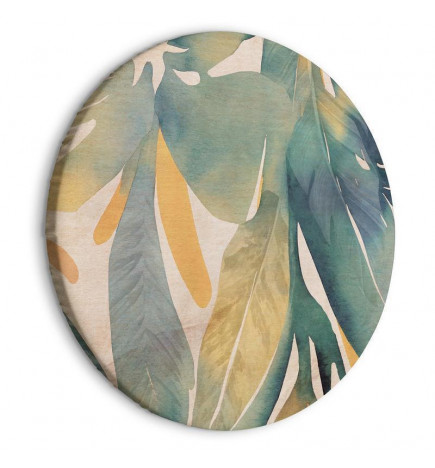 Pyöreä taulu - Watercolor exotics - Hanging delicate tropical plants in colors of green and yellow on a beige background