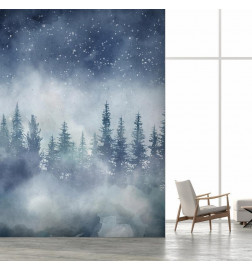 34,00 € Foto tapete - Night landscape - landscape of a misty forest at night with a starry sky