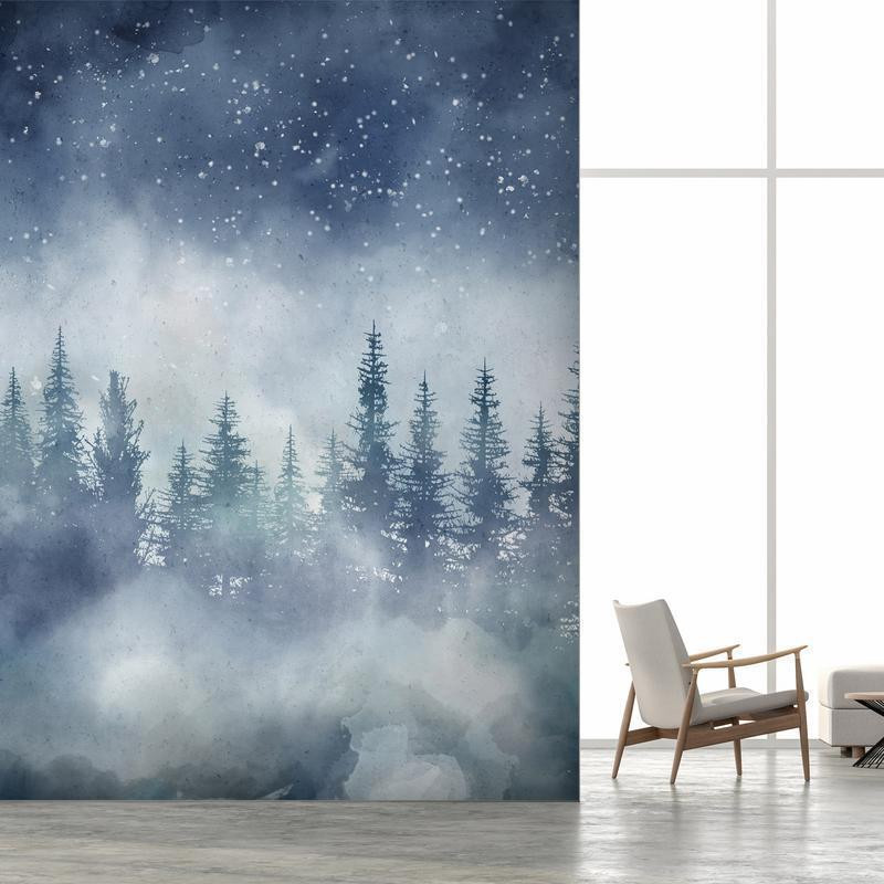 34,00 € Fotobehang - Night landscape - landscape of a misty forest at night with a starry sky