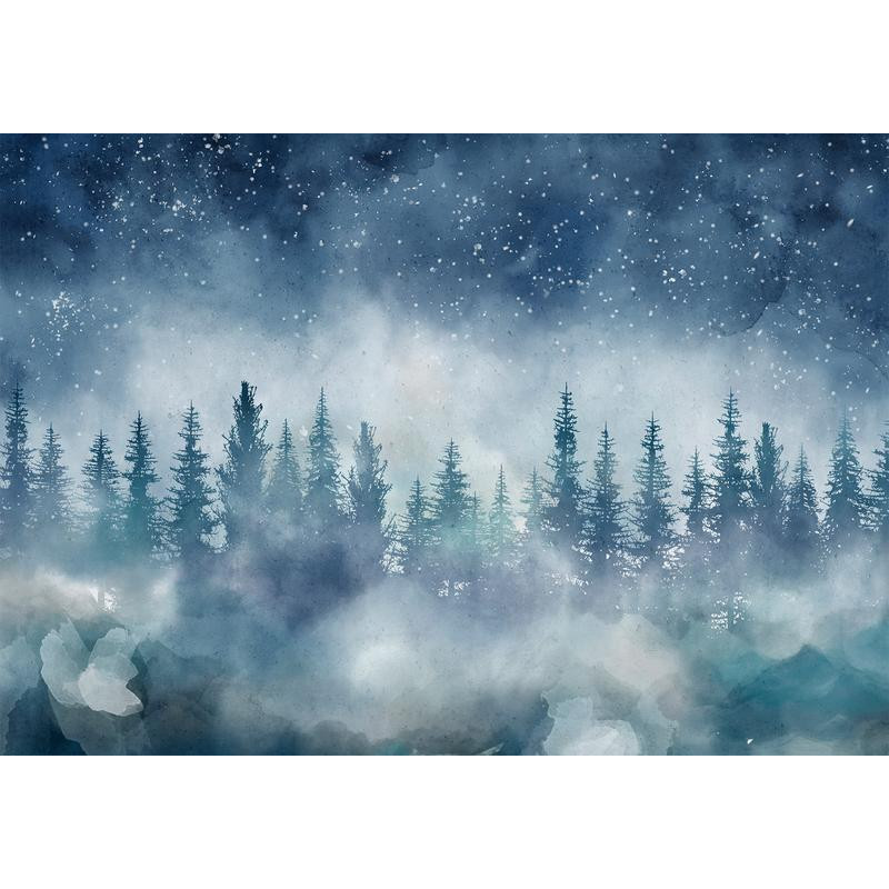 34,00 € Fototapete - Night landscape - landscape of a misty forest at night with a starry sky