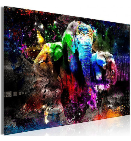 Schilderij - Colorful Elephants (1 Part) Wide