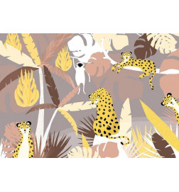 Fototapetti - Cheetahs in the jungle - landscape with exotic animals with palm trees for children